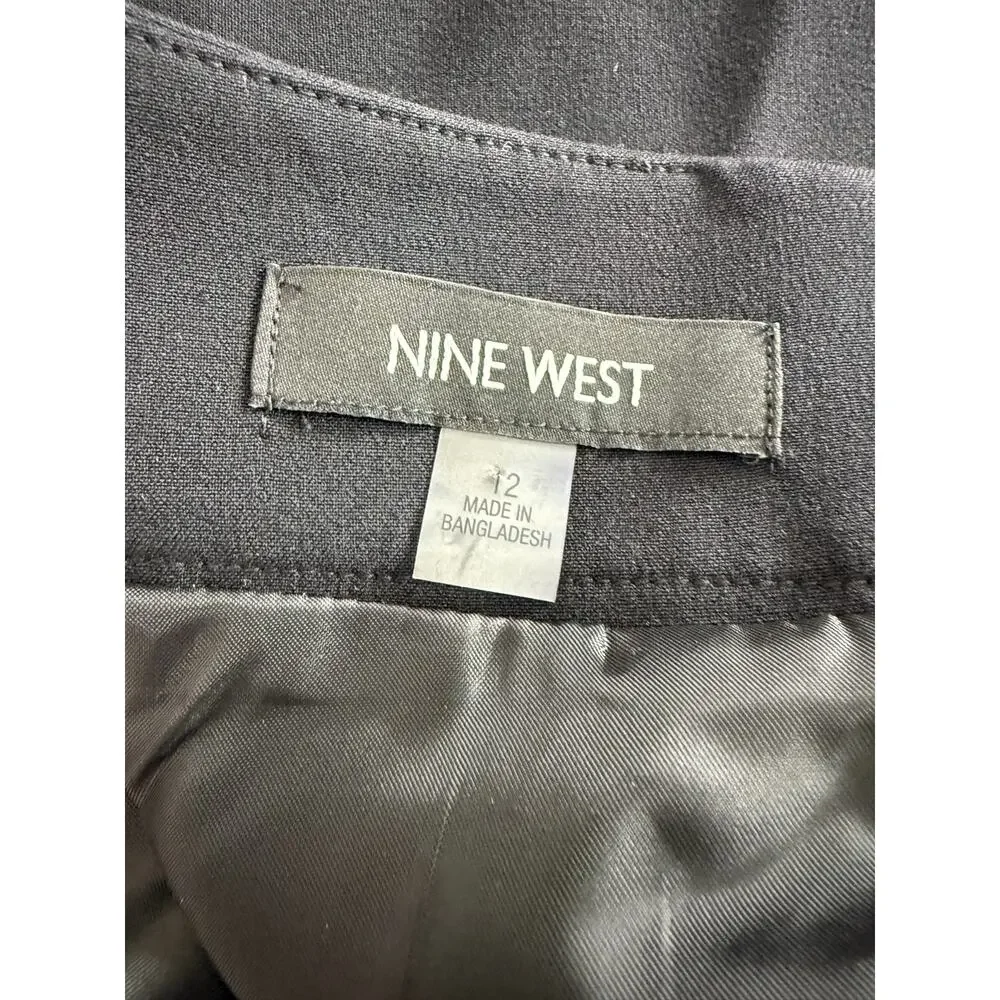 Nine West Size 12‎ Minimalist Midi Career Pencil Skirt Black Zip Lined Stretch